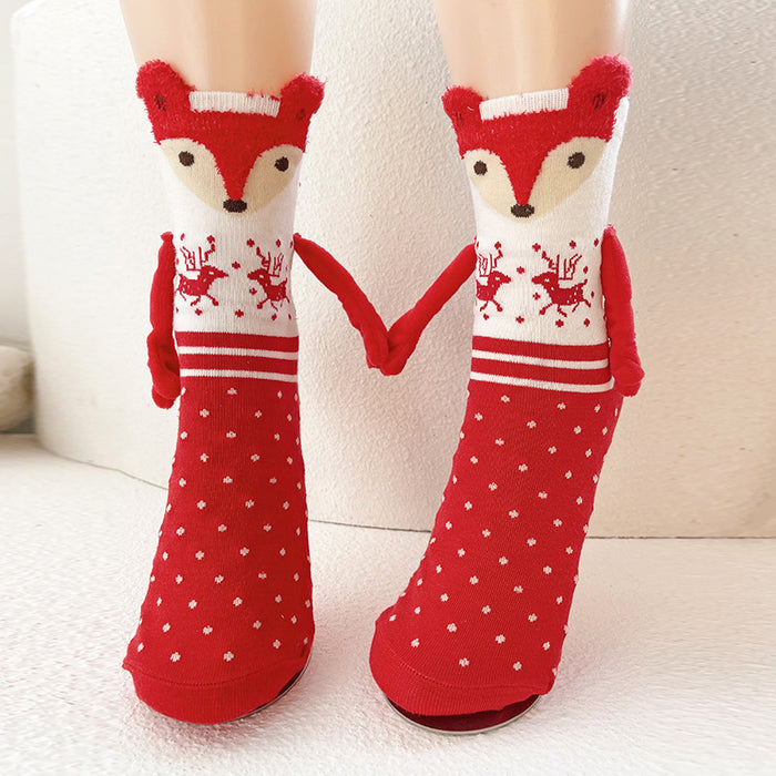 Wholesale Christmas magnetic hand-holding socks women' s cotton socks couple mid-calf length socks New Year gift socks
