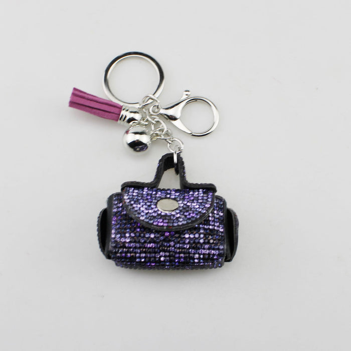 Wholesale Fashion Crystal Studded Print Coin Purse Keychain Bag Charm With Tassel