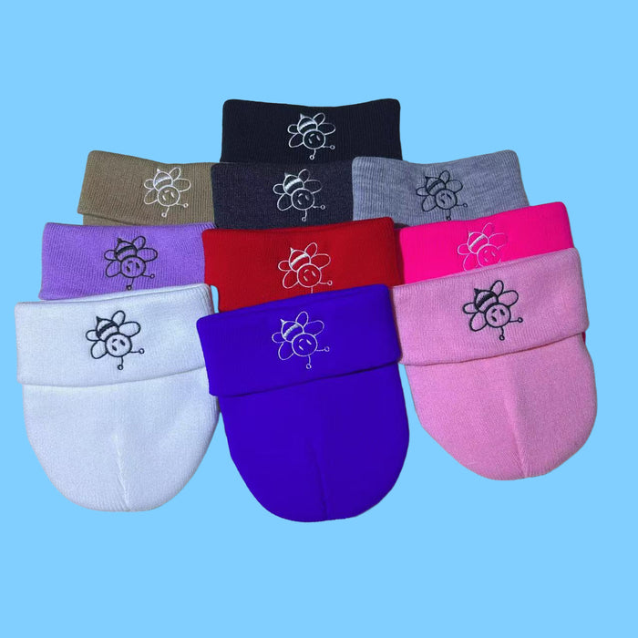 Wholesale Children' s embroidered bee knitted acrylic wool hat cute all-match warm earmuffs