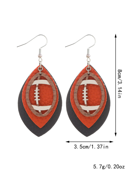 Wholesale Sporty Rugby Brown Leopard Leaves Three-layer Leather Diamond Rugby Earrings