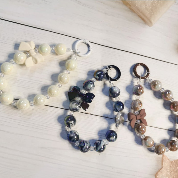 Wholesale Electroplated beaded bow car key chain mobile phone pendant