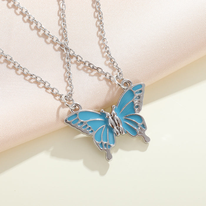 Wholesale best friend colorful butterfly matching best friend friendship magnetic necklace autumn and winter New sweater chain