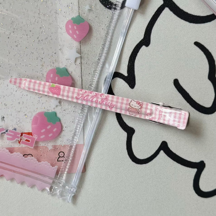 Wholesale Sweet Style Printed Plaid Cat Metal Long Hairpin Cute Girl Girl' s Duckbill Hairpin Hair Accessories