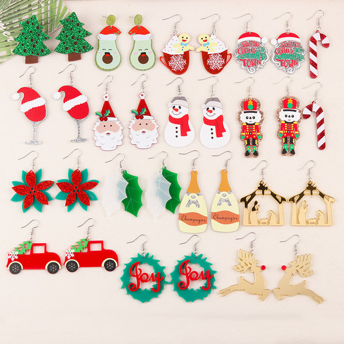 Wholesale Cartoon Christmas Series Acrylic Earrings Snowman Cup Flower Personalized Wine Bottle Earrings Ear Jewelry