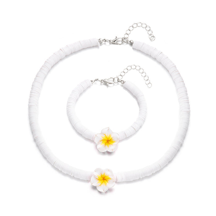 Wholesale Soft Clay Flower Shell Beach Necklace and Bracelet Set Summer Vacation