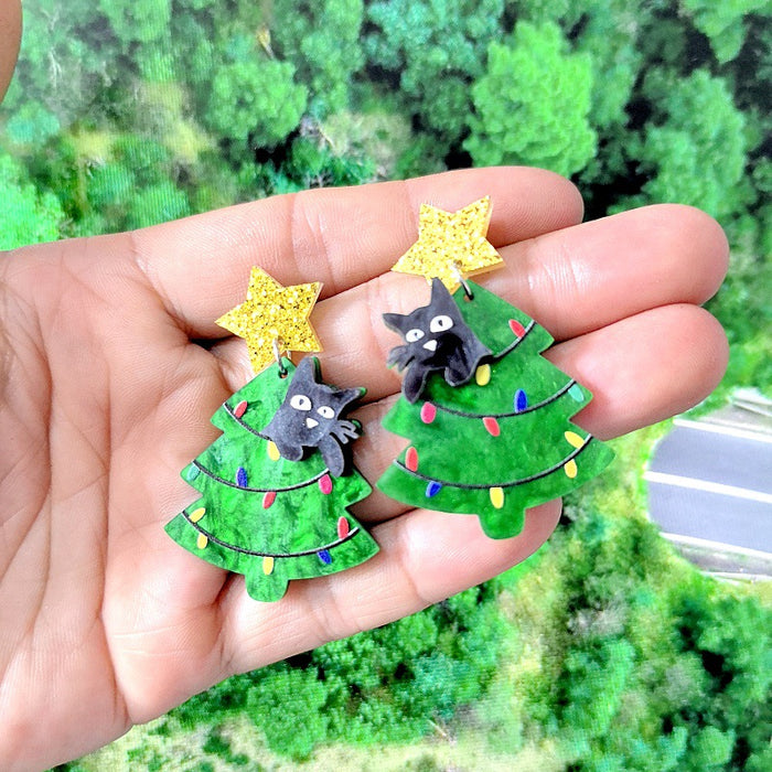 Wholesale Cat Christmas Tree Acrylic Earrings JDC-ES-XuePa008