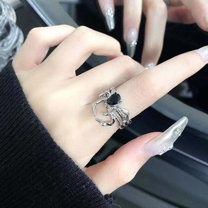 Wholesale black gem Spider nail ring cold style open  ring