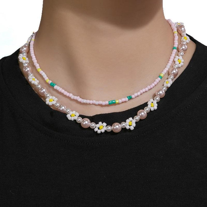 Wholesale Dopamine Colorful Stone Smiley Necklace Colorful Beaded Flower Sweet Cool Style Clavicle Chain Candy Love Pendant Female