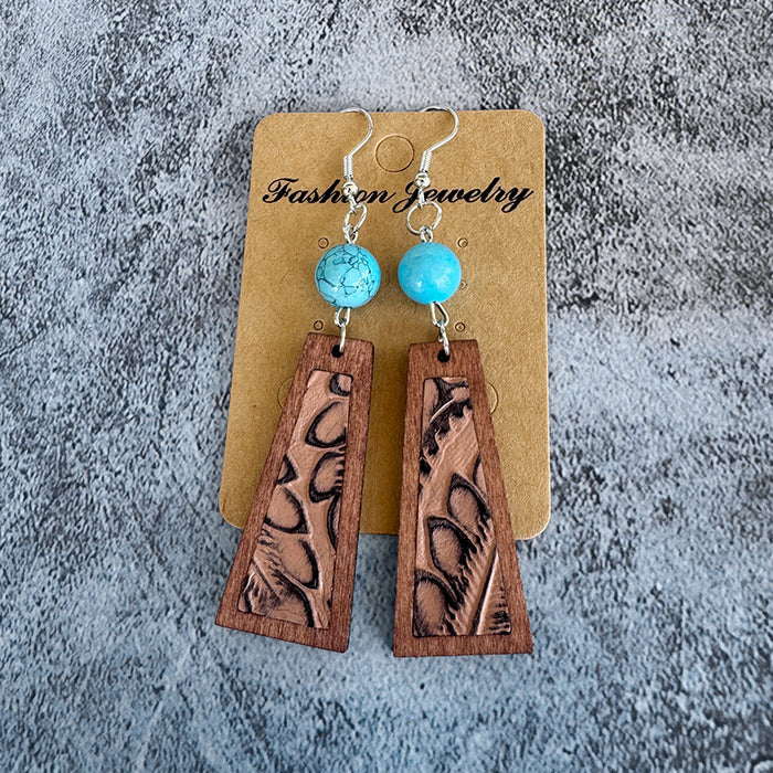 Wholesale Leather earrings vintage turquoise ing classic leopard print cowhide earrings