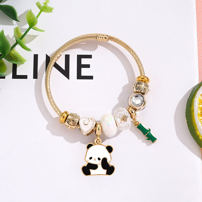 Wholesale Trendy Cartoon Panda Pendant Bracelet Stainless Steel Women' s Jewelry Gift Resale