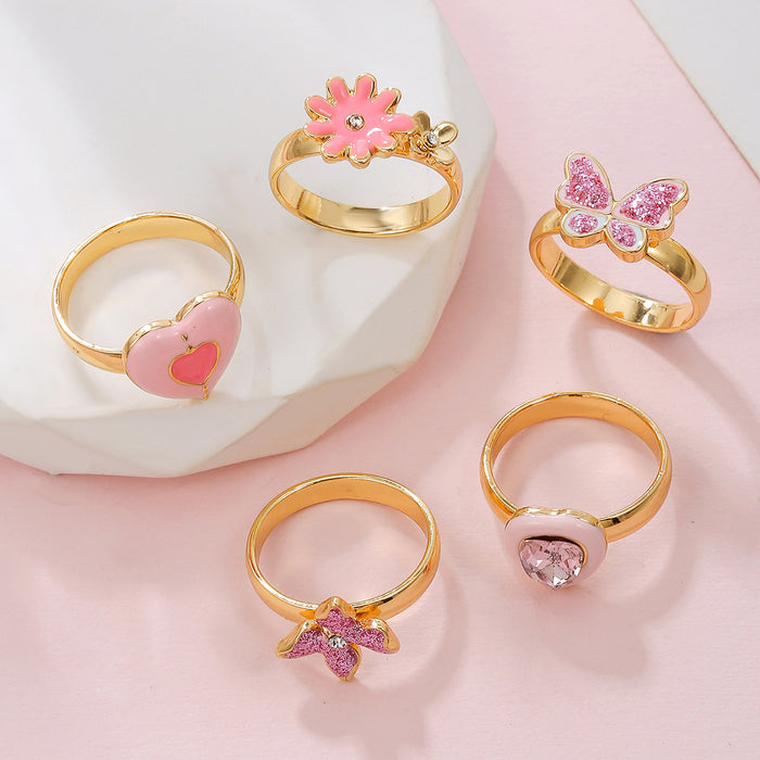Wholesale Children' s Ring Alloy Girls'  Ring Princess Cartoon Cute Butterfly Heart-shaped Crystal Ring
