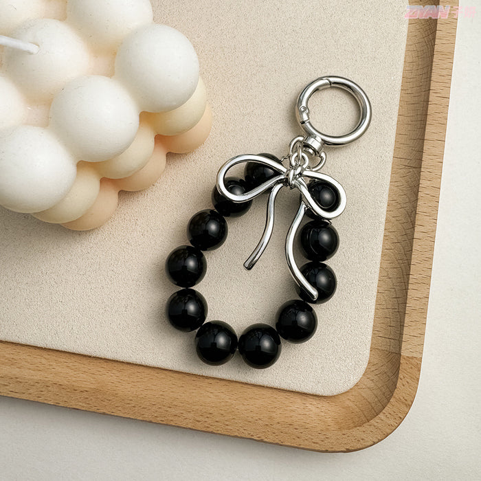 Wholesale Keychain Pendant Metal Shaped Bow Pearl Beaded Mobile Phone Hanging Accessories