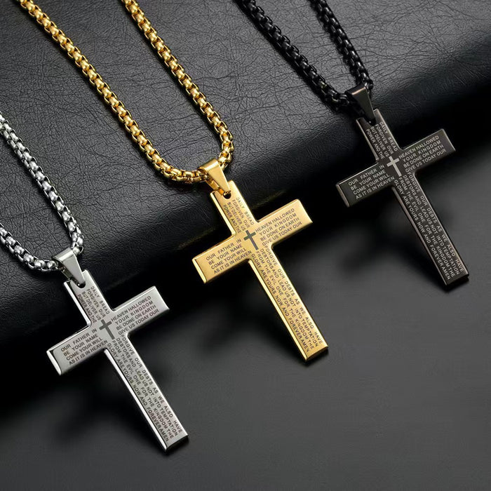 Wholesale Trendy new engraved stainless steel necklace, personalized and versatile, titanium steel cross pendant, engraved jewelry