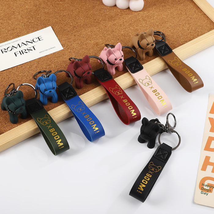 Wholesale Bronzing BOOM Dog Keychain Cute Doll Keychain Leather Wristband Cartoon Puppy Car Keychain Pendant