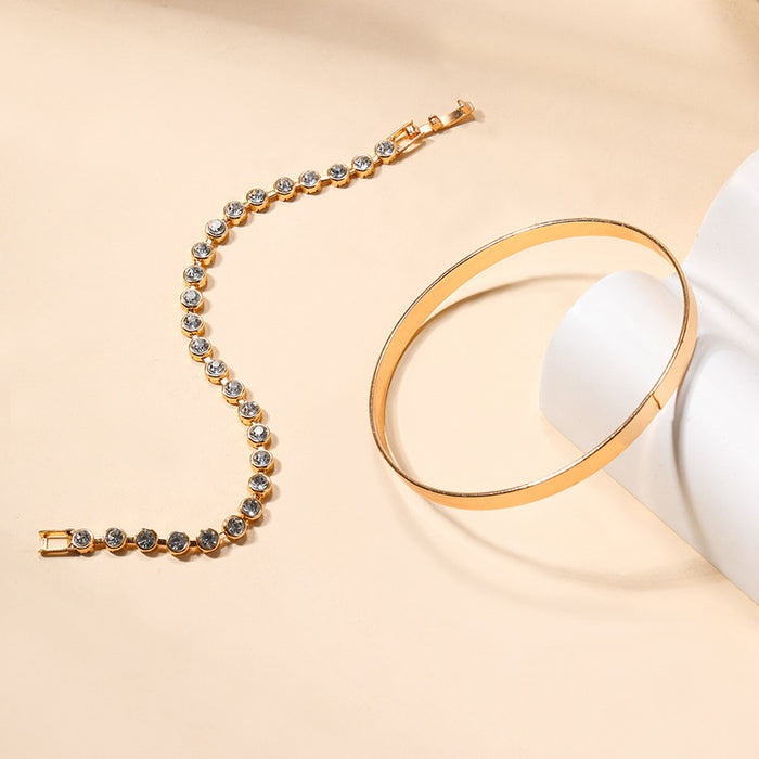 Wholesale Retro Jewelry Fashion Gold Diamond Bracelet Alloy Smooth Simulation Gold Bracelet Two Piece Set for Women
