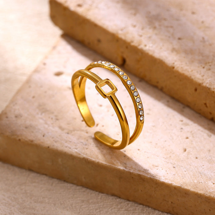 Wholesale Geometric Stainless Steel Rings Women Fashion Double Layer Heart Butterfly Design