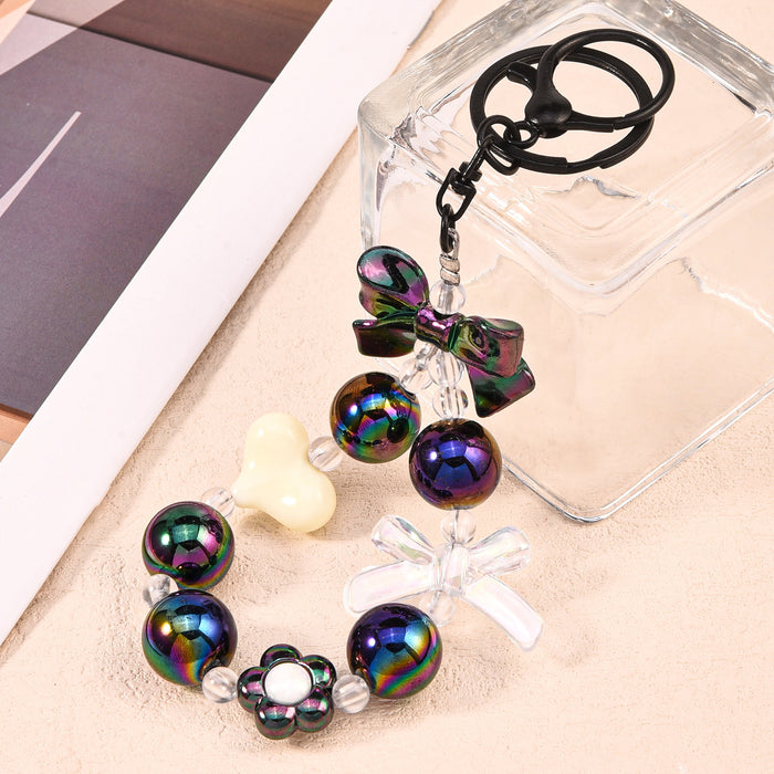 Wholesale Fresh Candy Color Plated Beaded Keychain Small Pendant Bow