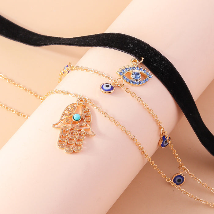 Wholesale Velvet layered collarbone chain exquisite devil's eye necklace set