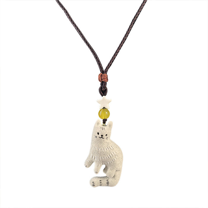 Wholesale Autumn and winter vintage necklace niche design sweater chain brown hand woven rope collarbone chain