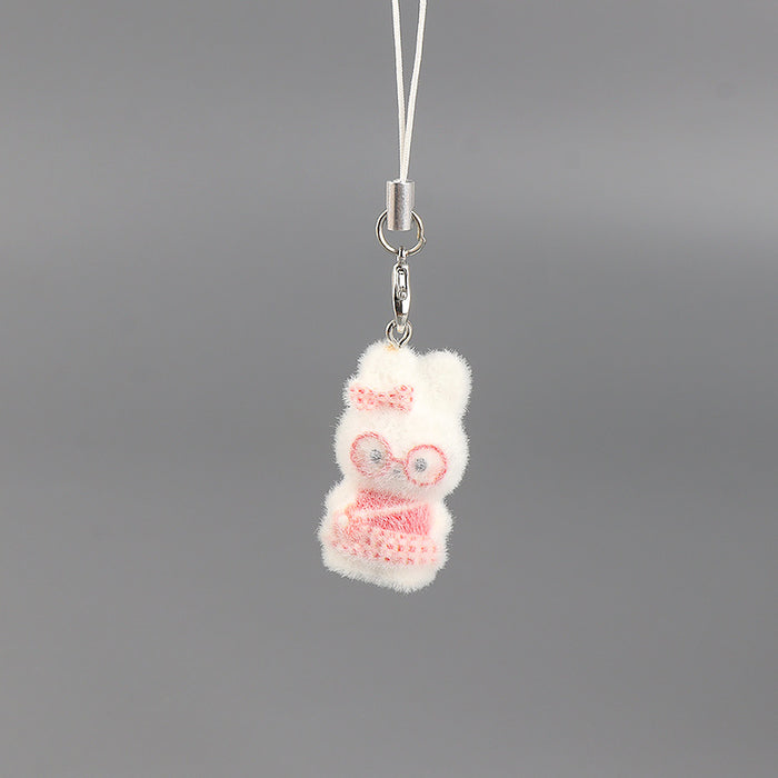 Wholesale Resin flocked  little bunny keychain car key ring pendant