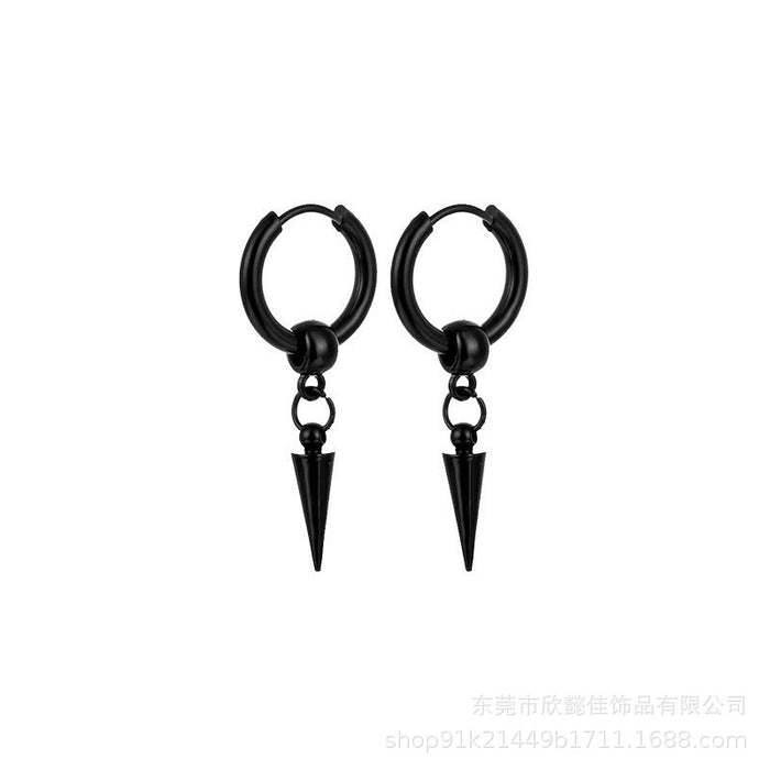 Wholesale Embroidered steel hollow ball hanging pointed cone black steel earrings