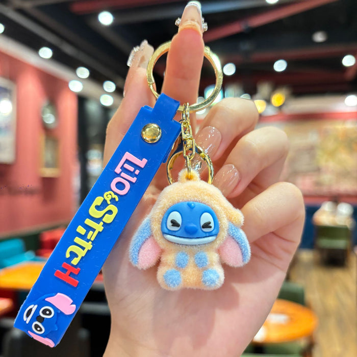 Wholesale Cartoon flocking  keychain student bag keychain car keychain couple pendant
