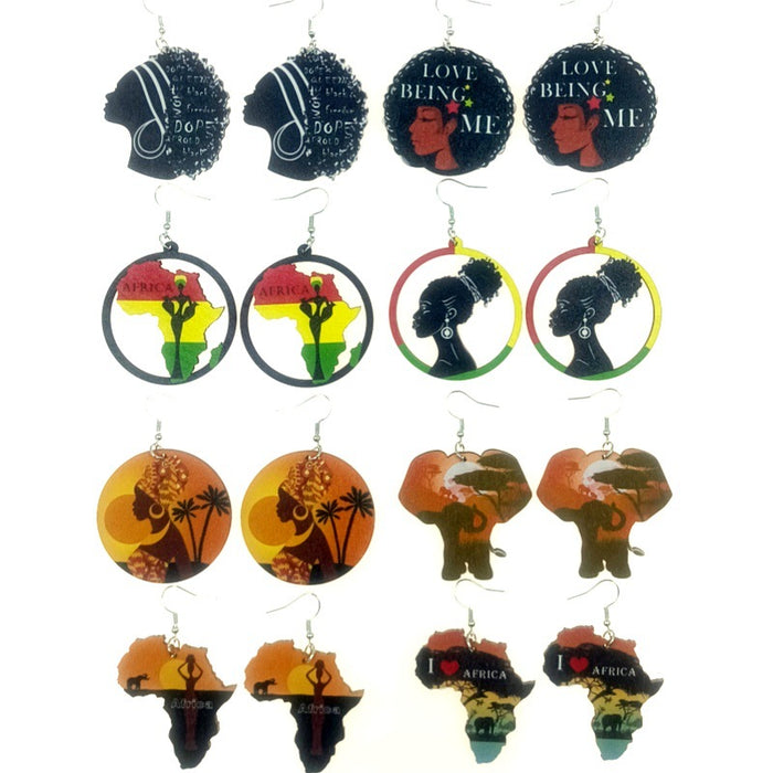 Wholesale Wooden African Map Earrings JDC-ES-Yinxue005