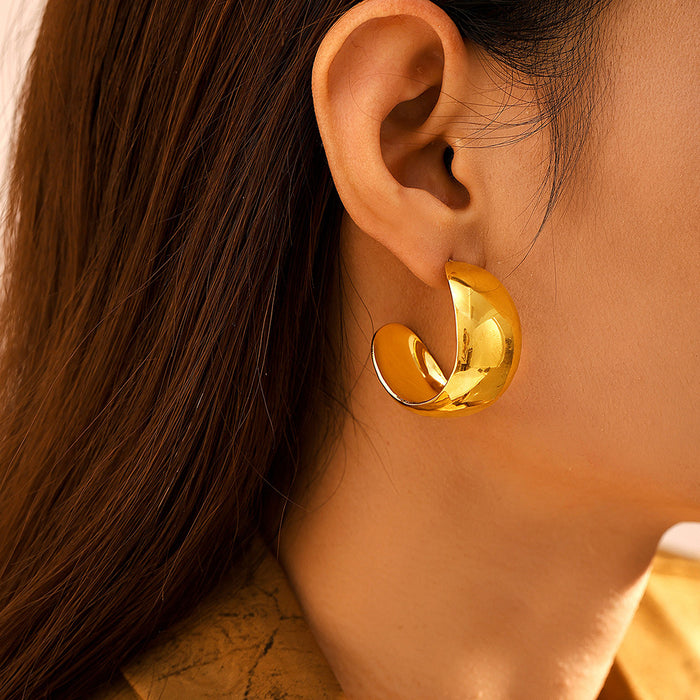 Wholesale Decorative Light Luxury Wide Smooth Earrings Titanium Steel Exaggerated Earrings PVD Color Preserved Electroplated Earrings