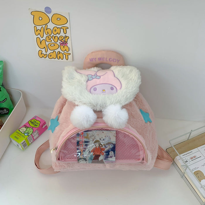 Wholesale Cute plush flip backpack with large capacity, cute backpack, cartoon casual backpack