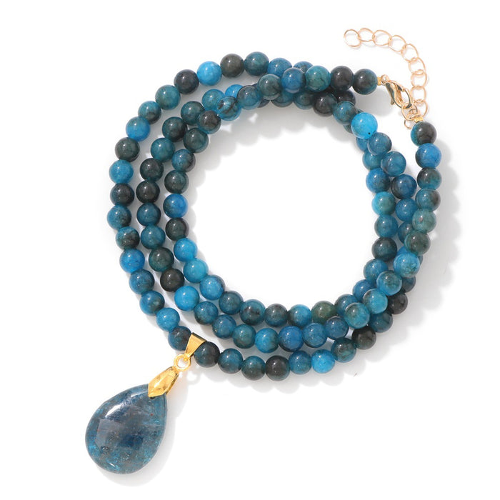 Wholesale 6mm stone bead teardrop pendant long necklace