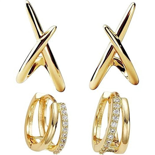 Wholesale Brass electroplating popular geometric earrings cross personality fashion new product versatile three-dimensional jewelry earrings