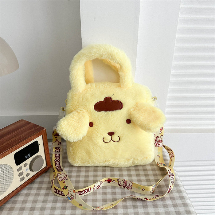 Wholesale Cute cartoon plush shoulder bags in various colors.