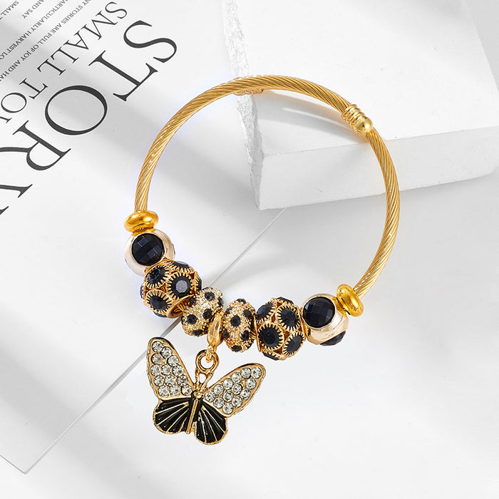 Wholesale Stainless Steel Cartoon Beaded Bracelet with Butterfly Pendant MOQ≥2