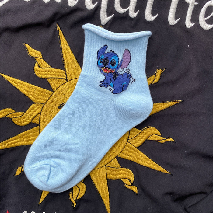 Wholesale Mid length socks for children and couples, versatile rolled edge short socks