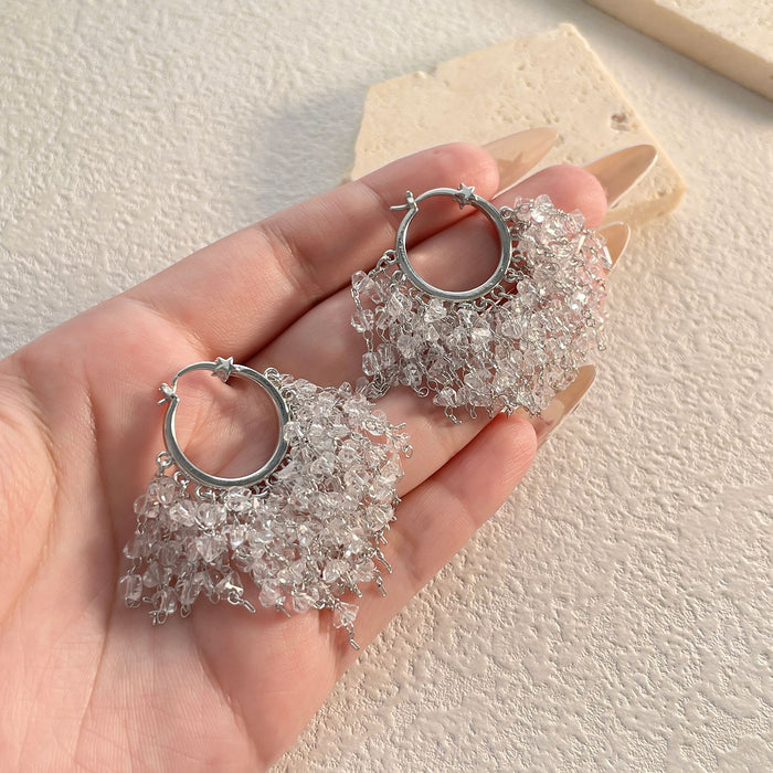 Wholesale Fully encrusted chain tassel statement earrings