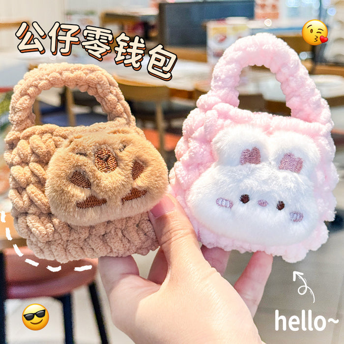 Wholesale Plush Woven Coin Purse Earphone Bag Cute Girl's Heart Jewelry Storage Bag