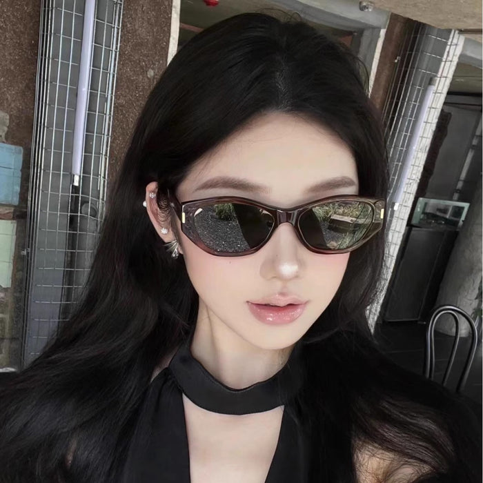 Wholesale Tea ink green sunglasses for women, round face for slimming, high-end sunglasses