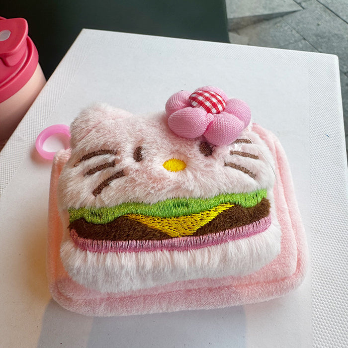 Wholesale Plush cat square pink coin purse earphones bag pendant key lipstick bag coin bag