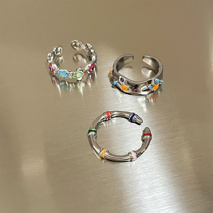 Wholesale Colorful flower opening rainbow ring, niche design, adjustable, personalized, light luxury ring