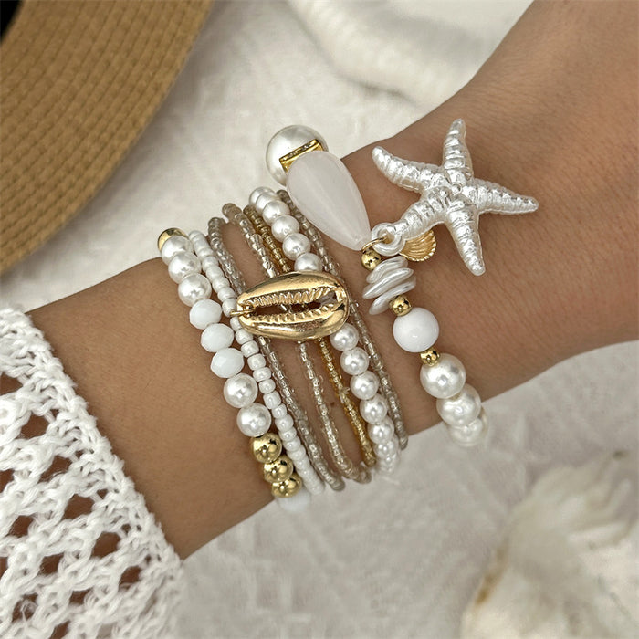Wholesale Ocean Starfish Shell Stacking Bracelet Set Trendy Beaded Handmade Jewelry