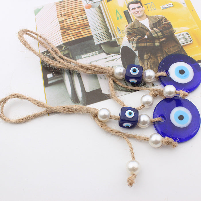Wholesale Blue Eye 3.5CM Devil's Eye Pendant with Hemp Rope Square Beads Bead Bead Pendant