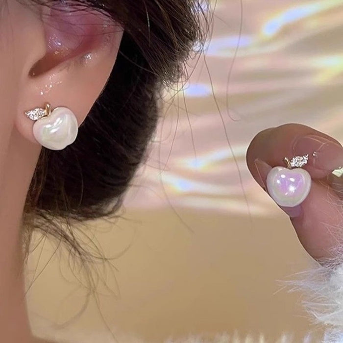 Wholesale New diamond studded pearl apple earrings, simple and compact, high-end earrings