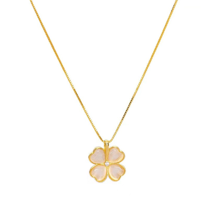 Wholesale Light luxury four leaf clover cat eye necklace, simple, niche, high-end, gentle collarbone chain, neck chain