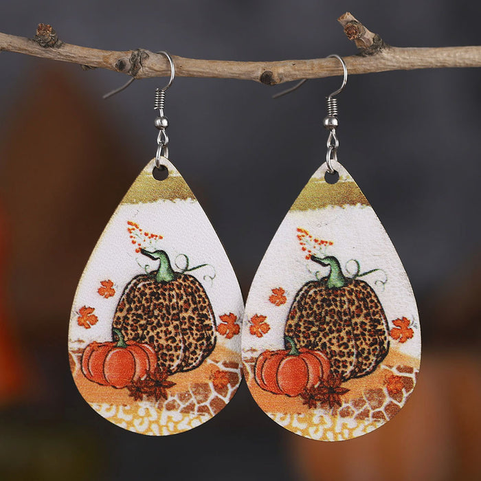 Wholesale Thanksgiving cow pattern pendant earrings pu leather earrings gift