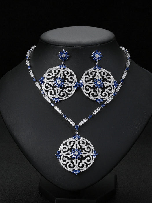 Wholesale Dubai India Zircon Necklace Earrings Set Chain Bridal Women Jewelry