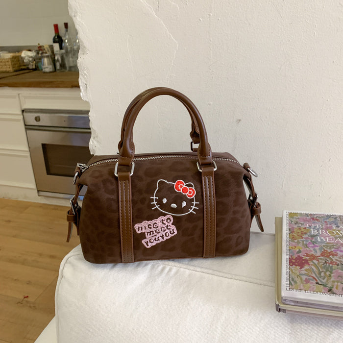 Wholesale Cute embroidered cartoon retro leopard print handbag