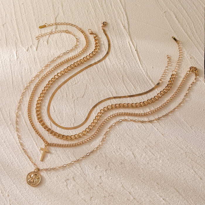 Wholesale Multi layered cross pendant niche necklace set