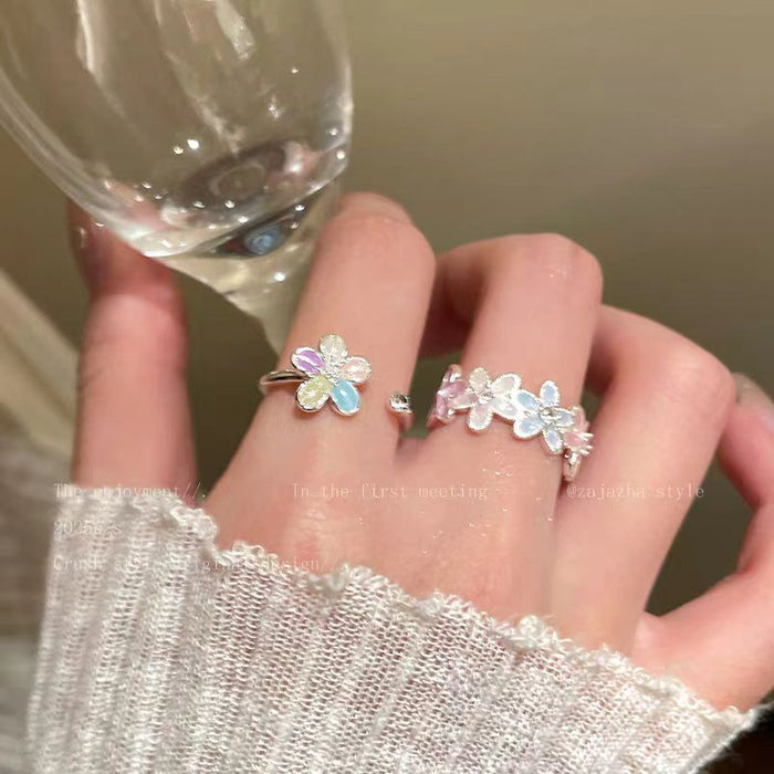 Wholesale Colorful flower ring, niche design, daily commuting open ring, ring