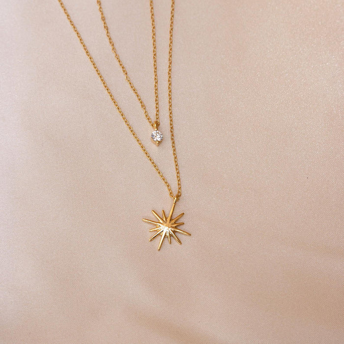 Wholesale Double Layer Gold Minimalist Zircon Star Women's Necklace Women