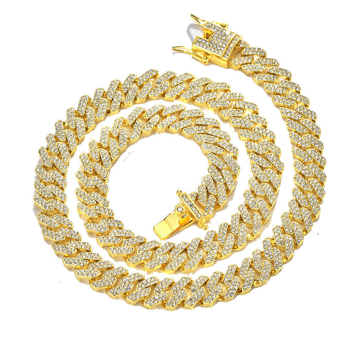 Wholesale Necklaces Alloy Rhinestone Men's Cuban Chain Miami Full Diamond Hip Hop JDC-NE-XuanD004